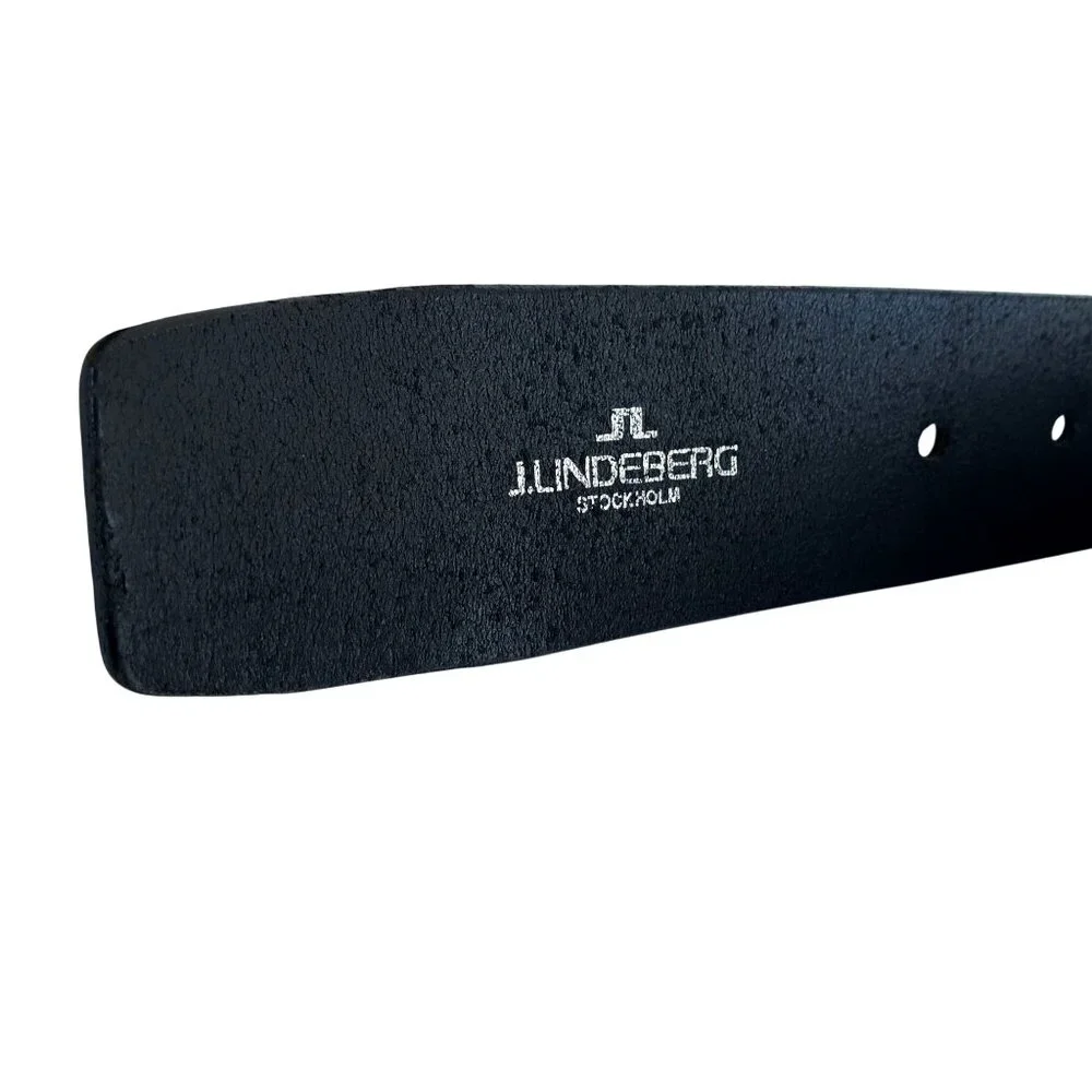 J Lindeberg Stockholm Vintage Leather Black Belt 32 Metal Mercury Buckle M - Picture 4 of 10